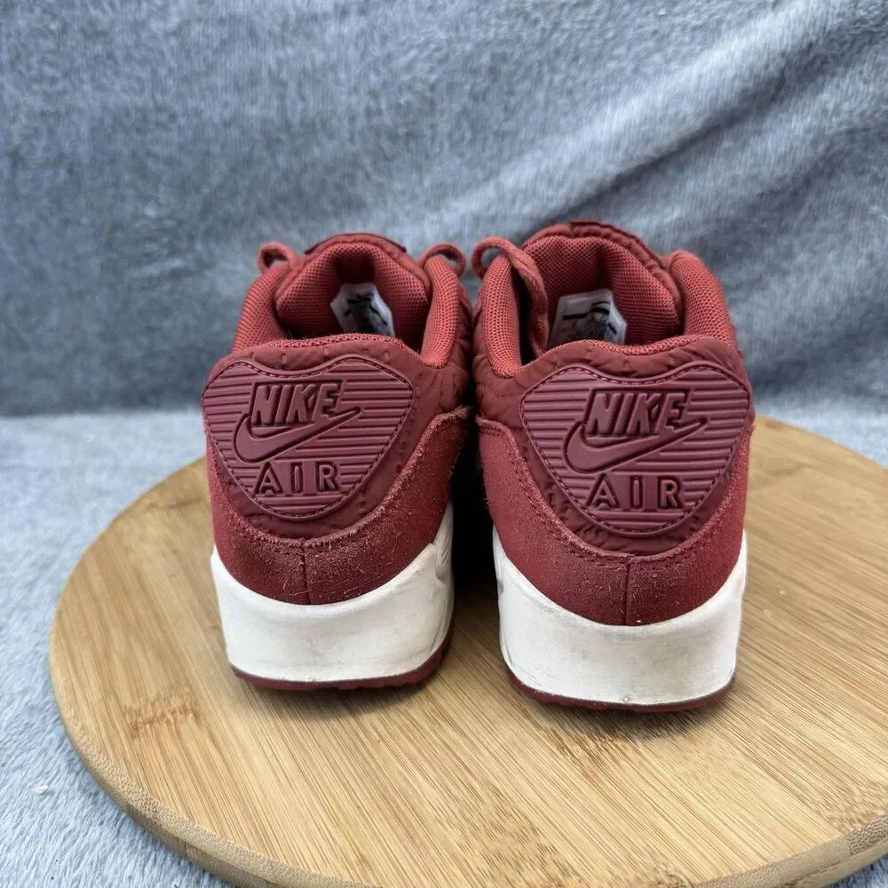Nike Air Max 90 Shoes Womens Size 6 Red Quilted Suede Sneakers 443817-601